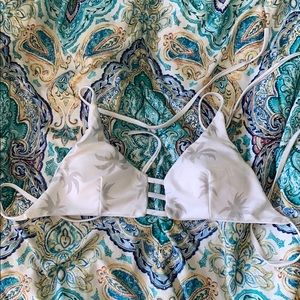 White and grey bikini top with palm trees